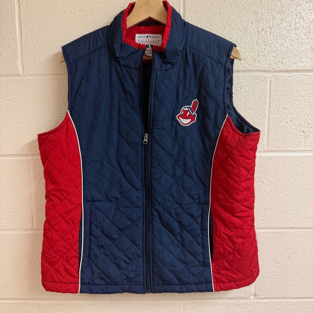 G-III Mens Vintage Cleveland Indians Quilted Full Zip Vest XL Navy Red MLB